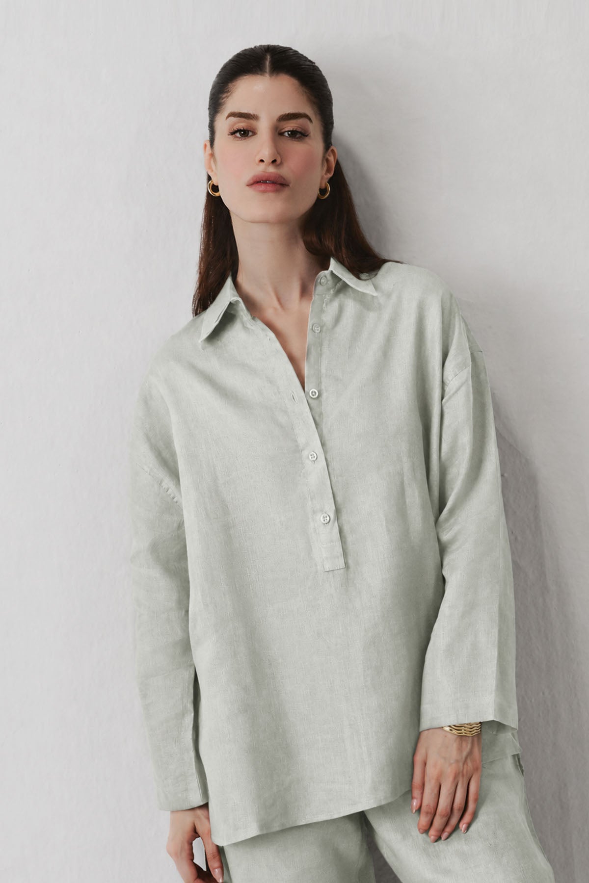 HALF PLACKET SHIRT 100% LINEN