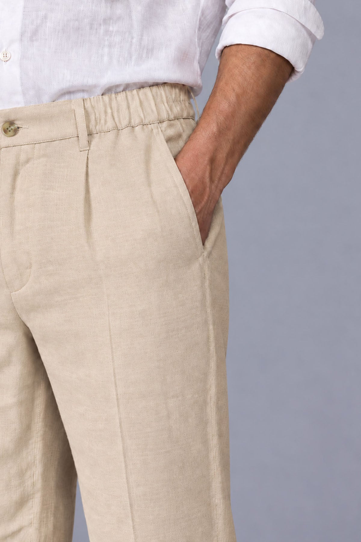 ELASTICATED PANTS-LINEN BLEND