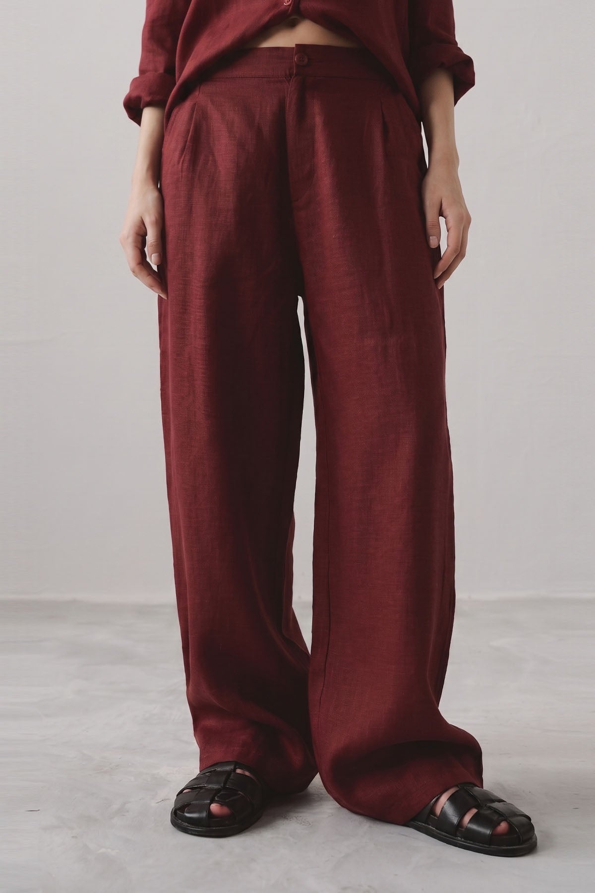 PLEATED WIDE PANTS-100% LINEN