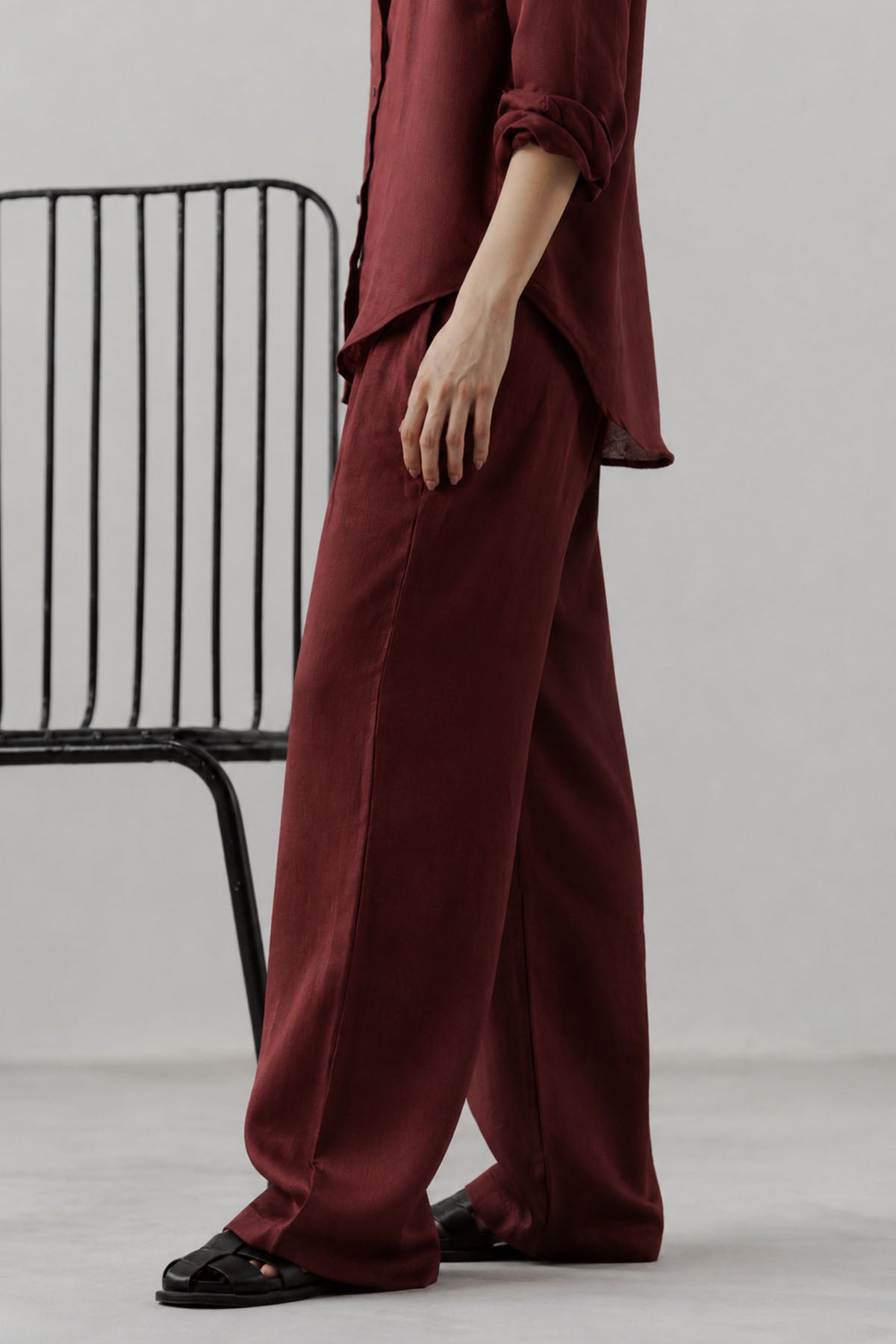 PLEATED WIDE PANTS-100% LINEN