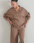 OPEN COLLAR TOP-DOUBLE KNIT