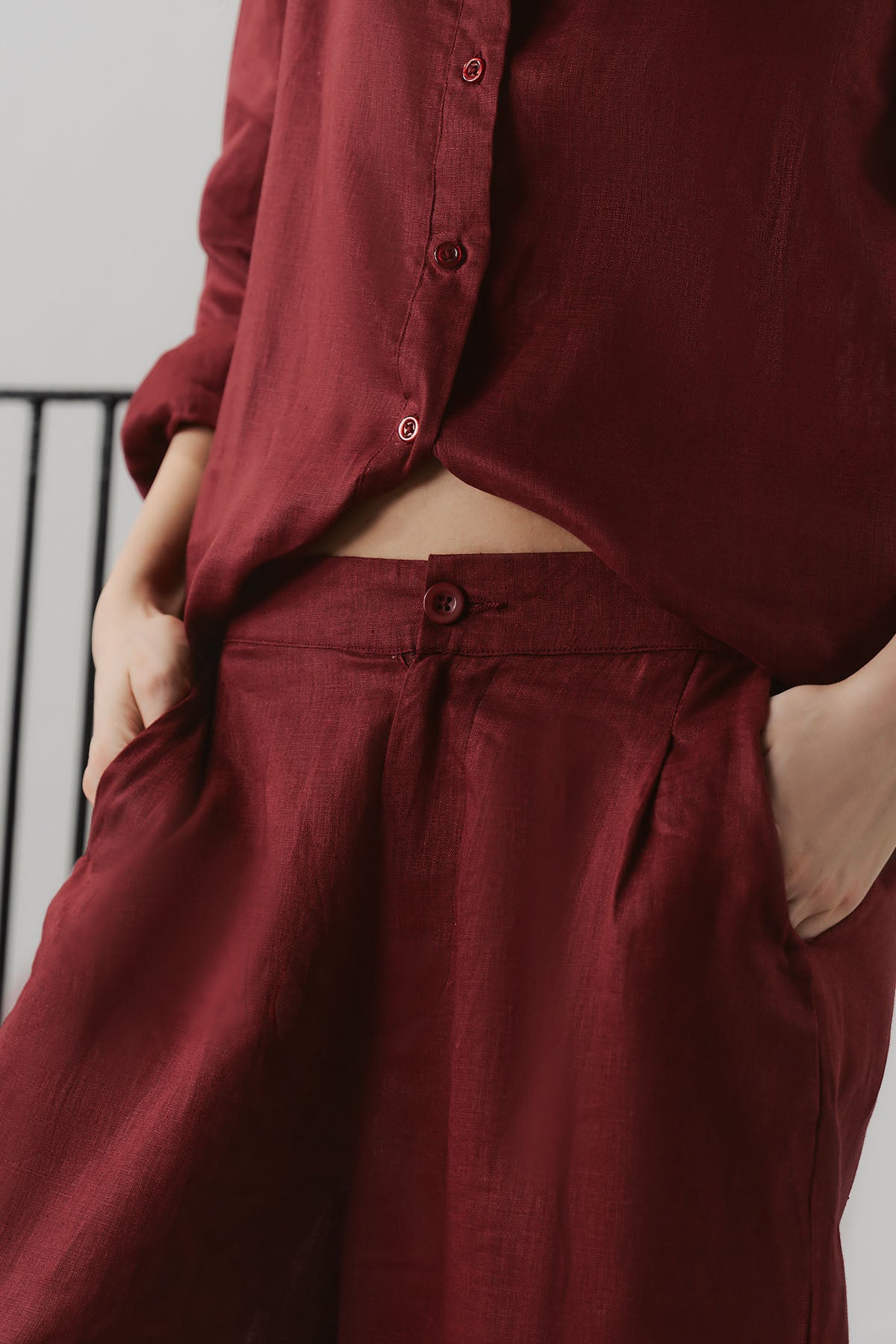 PLEATED WIDE PANTS-100% LINEN