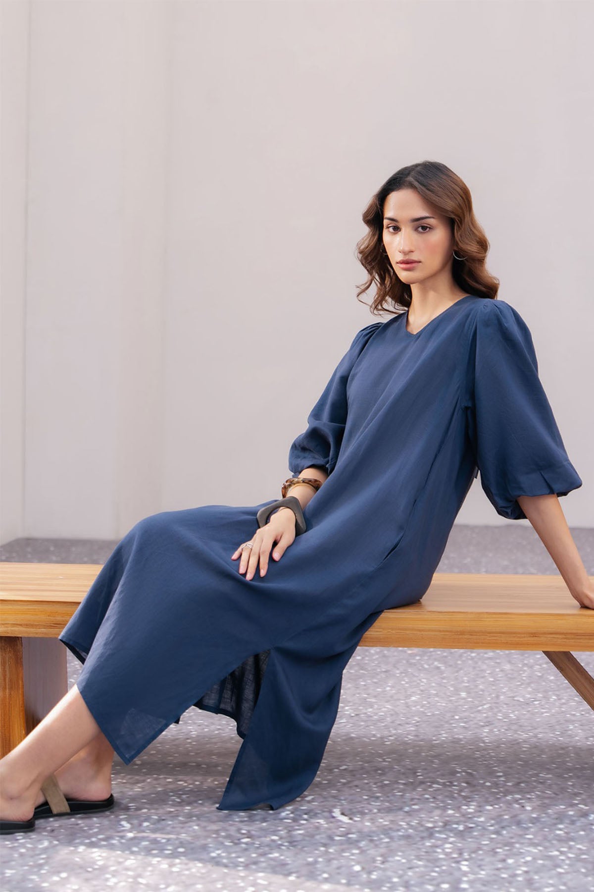 LINEN BLEND LONG DRESS