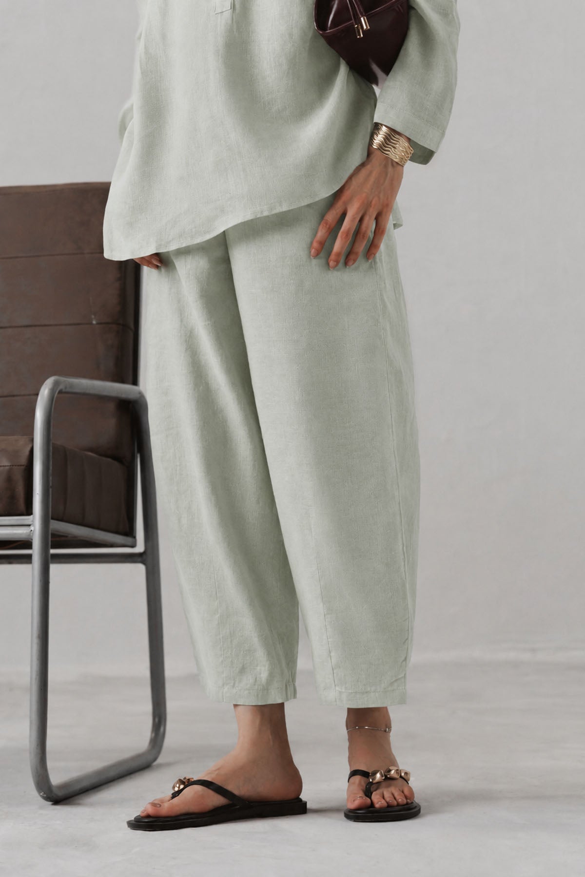 BARREL LEG PANTS 100% LINEN