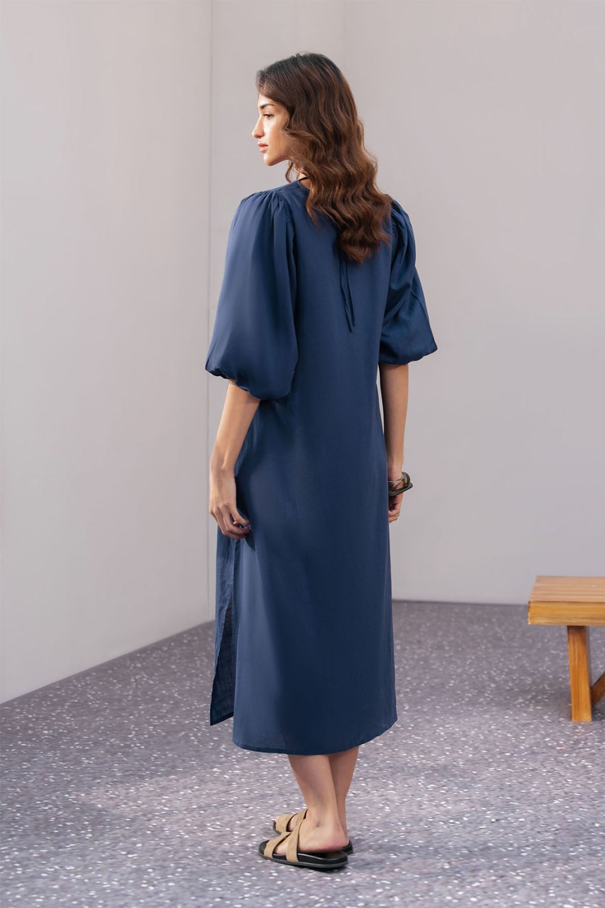 LINEN BLEND LONG DRESS