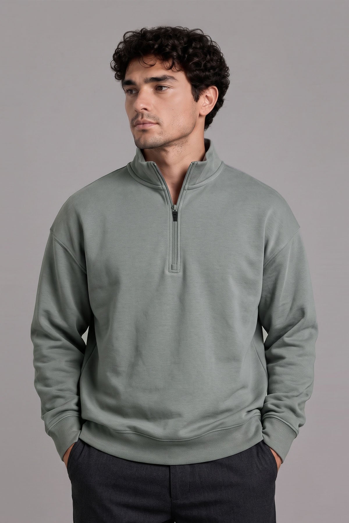 BOXY QUARTER ZIPPER-DOUBLE KNIT