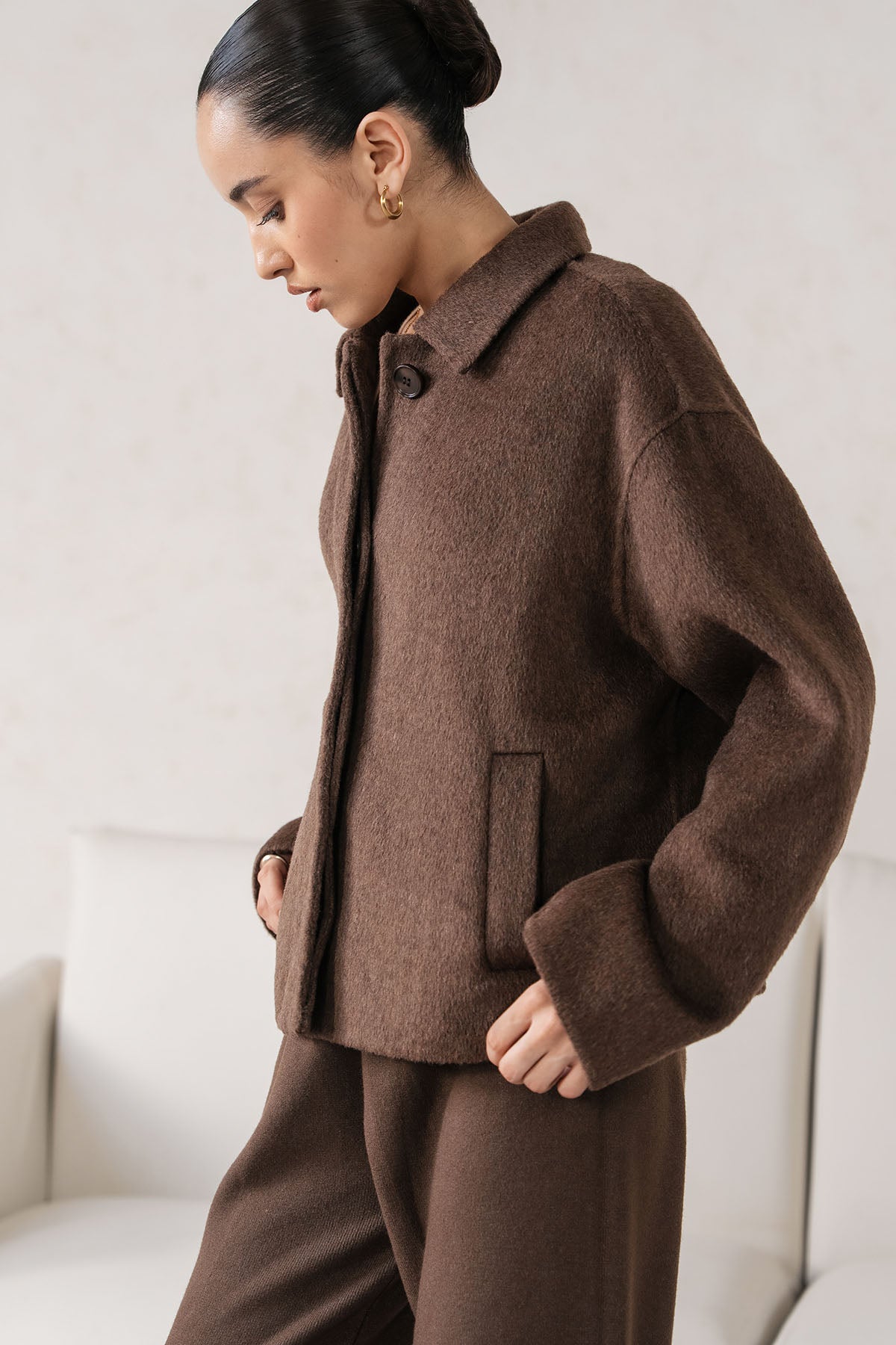 COLLARED WOOL-BLEND JACKET