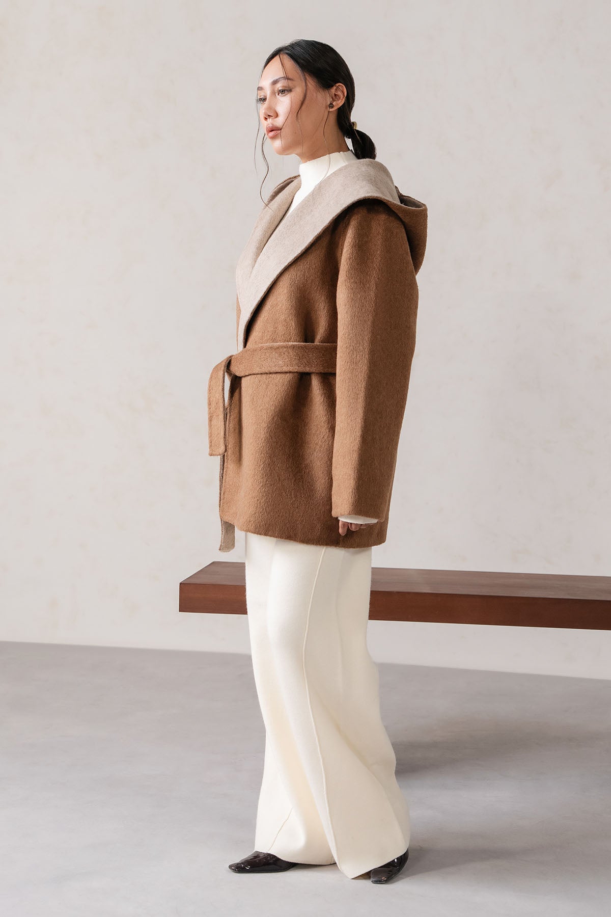 HOODED WRAP COAT