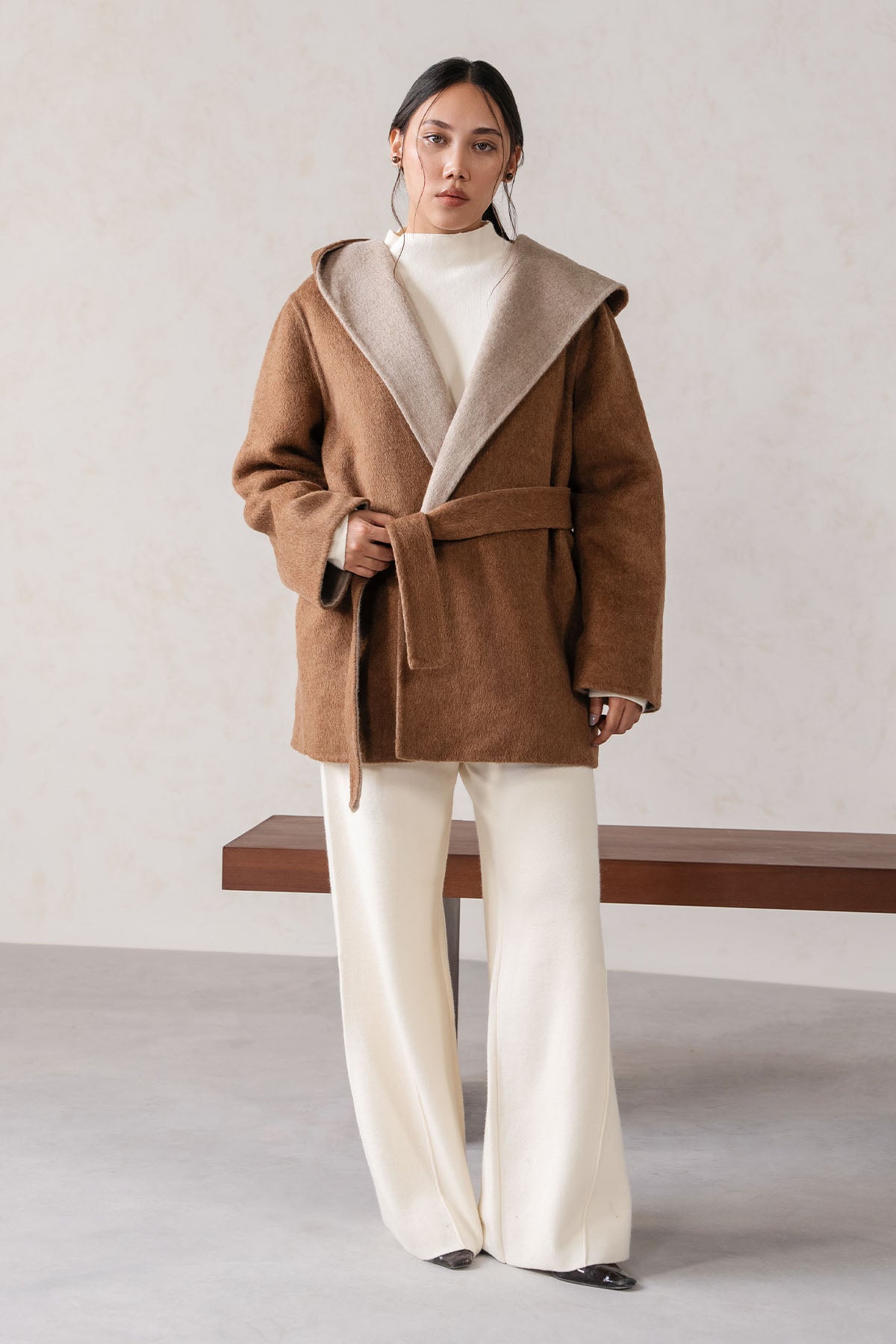 HOODED WRAP COAT