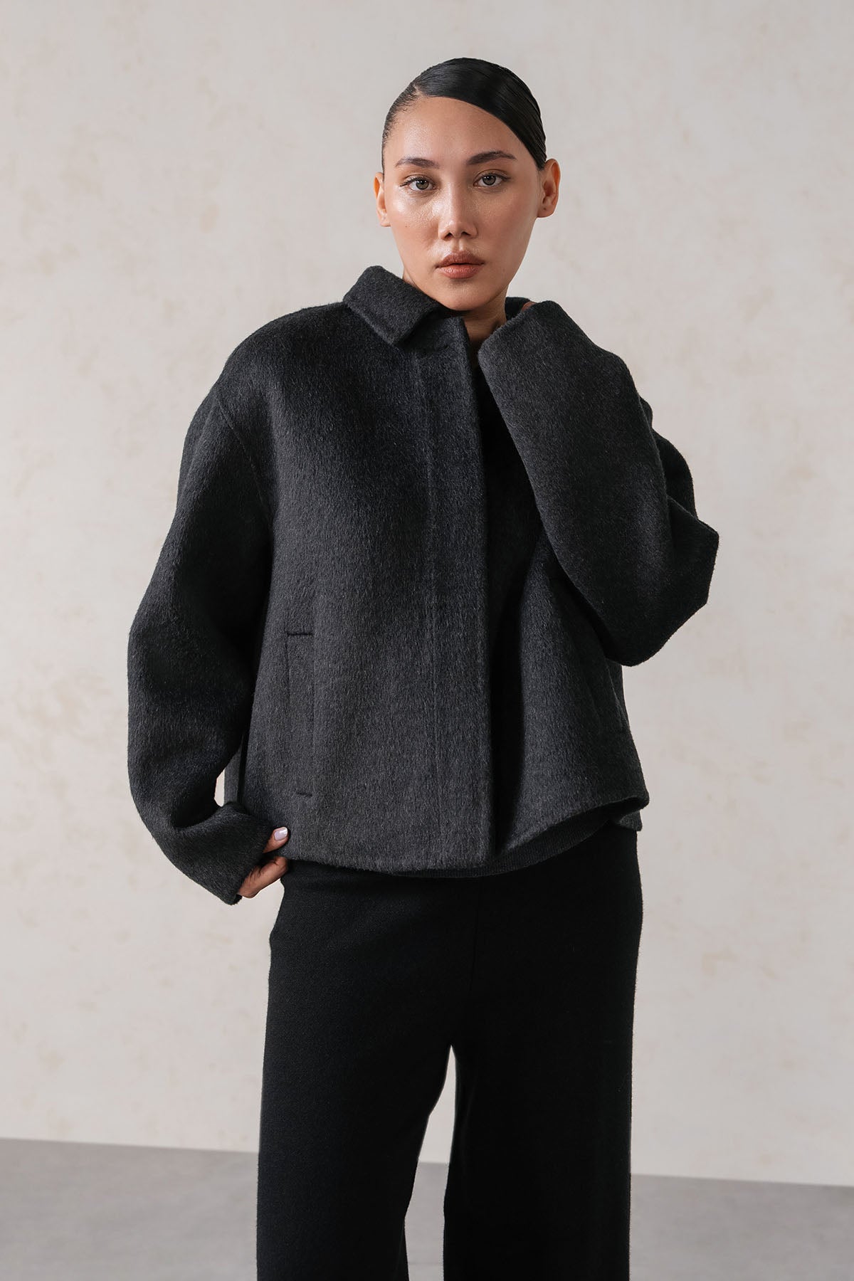 COLLARED WOOL-BLEND JACKET