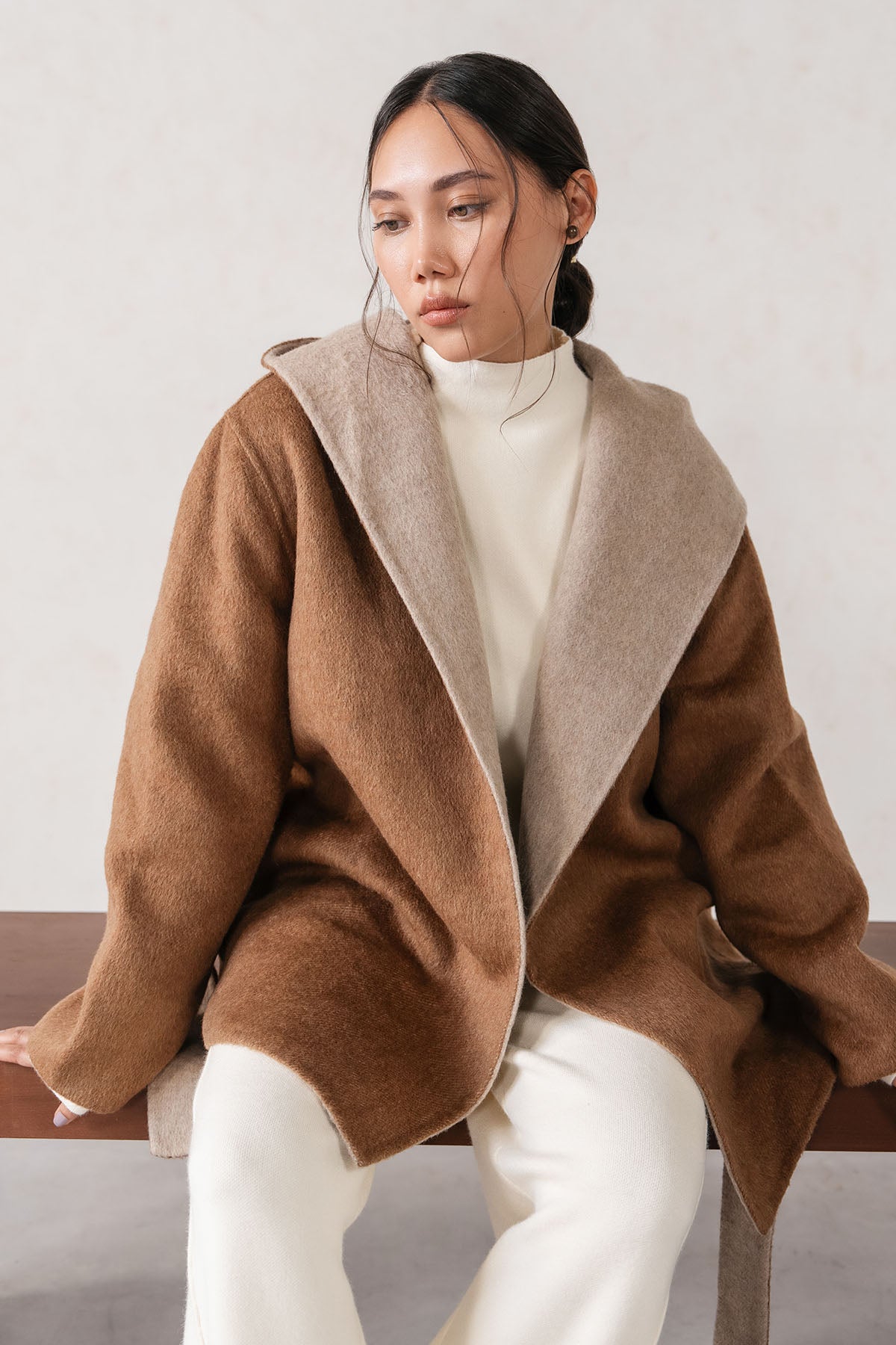 HOODED WRAP COAT
