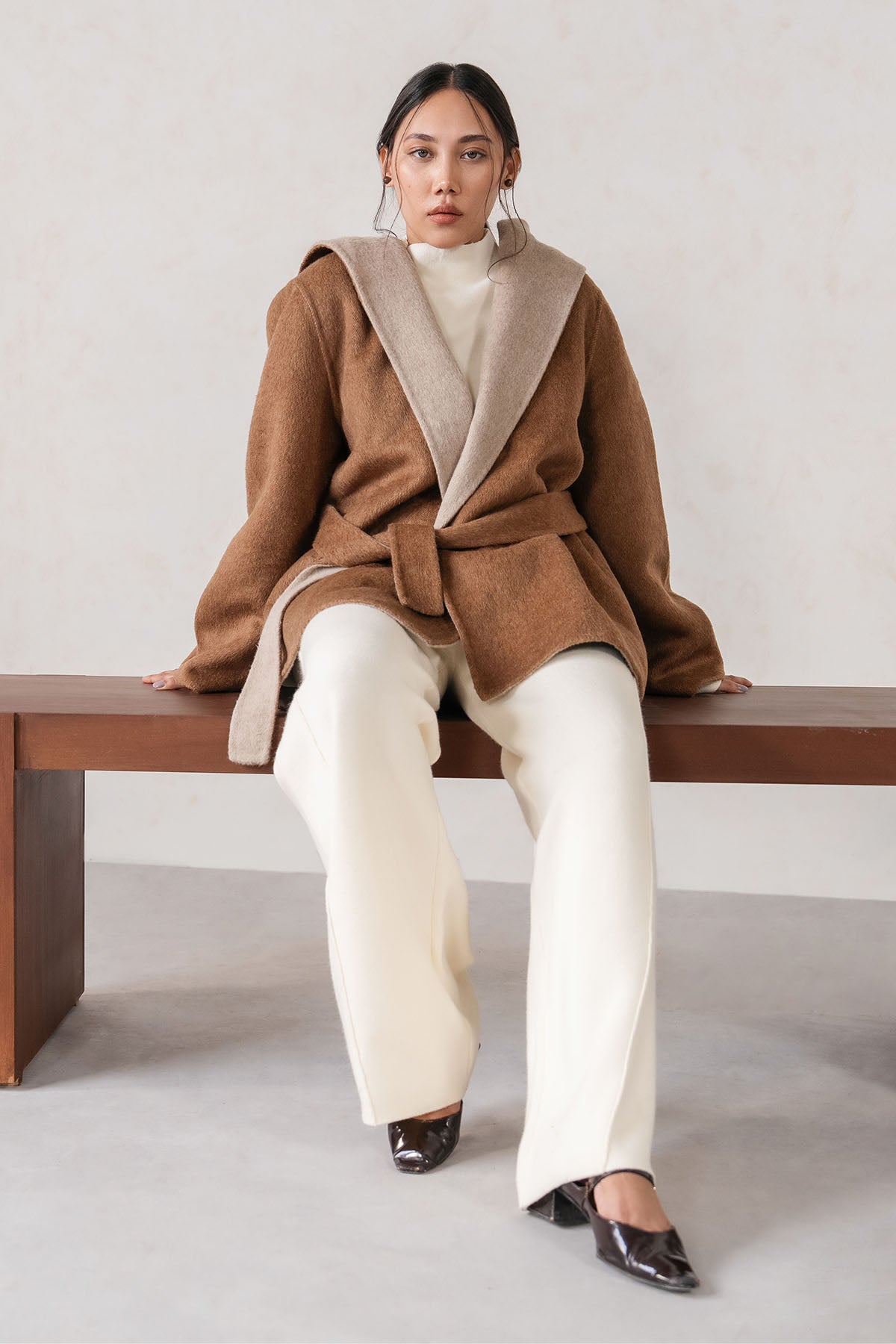 HOODED WRAP COAT