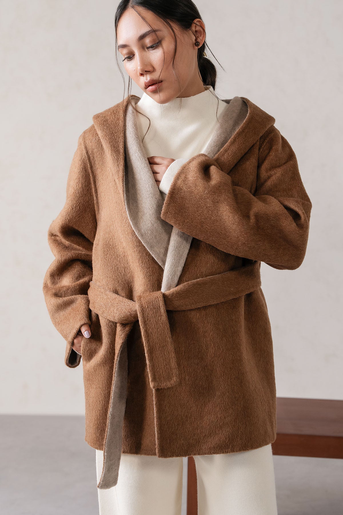 HOODED WRAP COAT