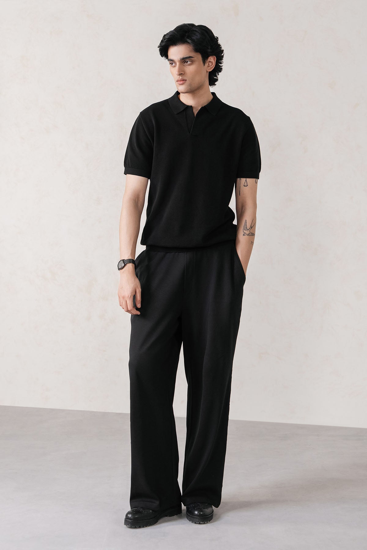 TEXTURED SWEATER POLO-100% COTTON