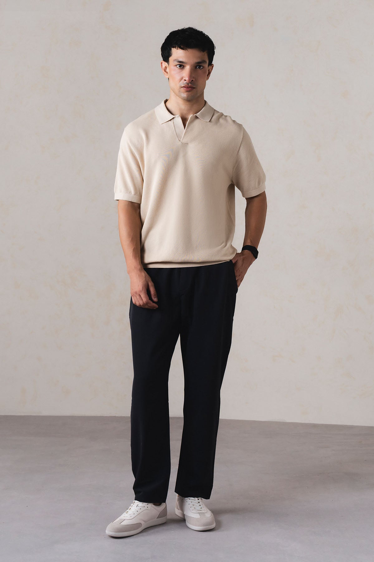 TEXTURED SWEATER POLO-100% COTTON