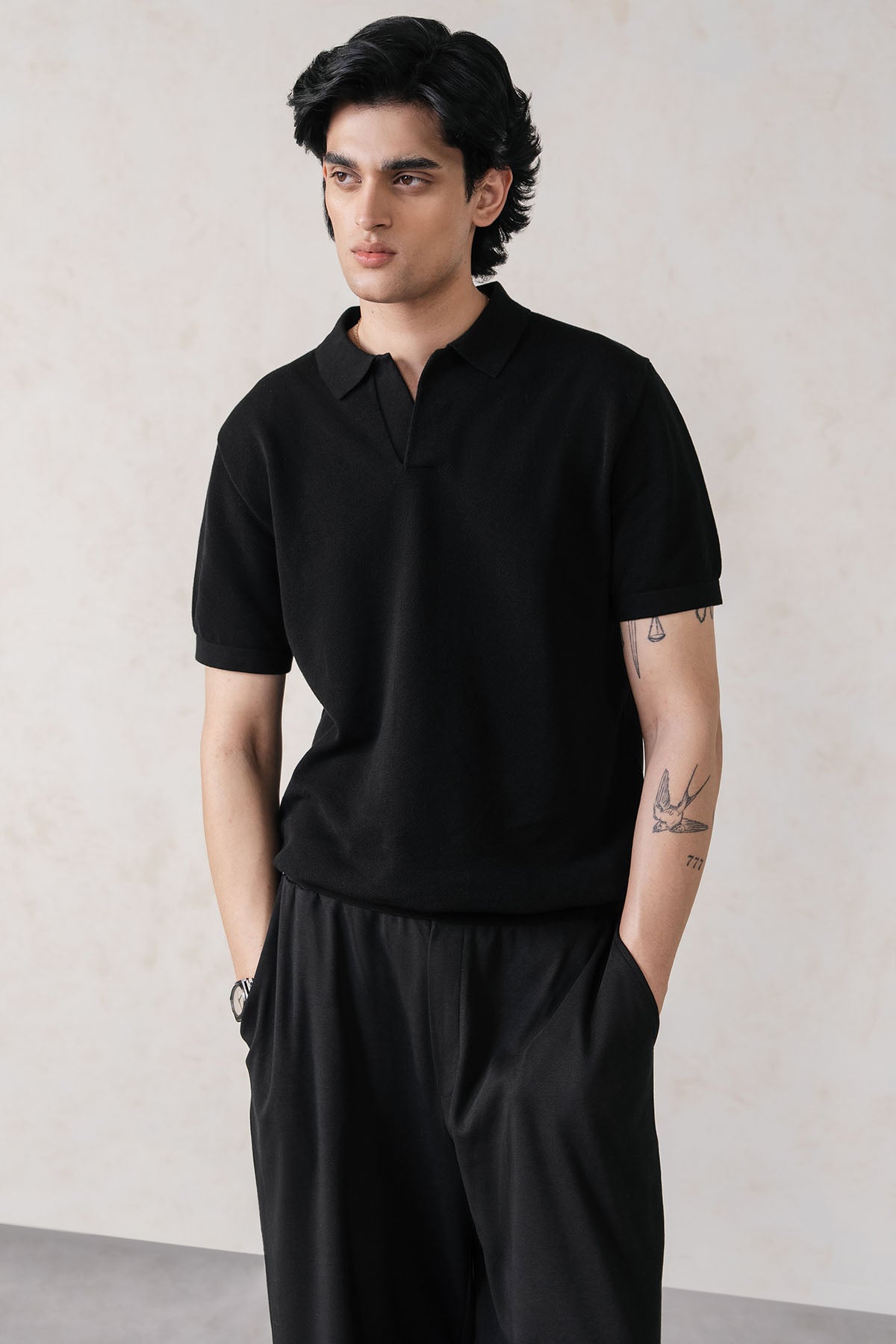 TEXTURED SWEATER POLO-100% COTTON