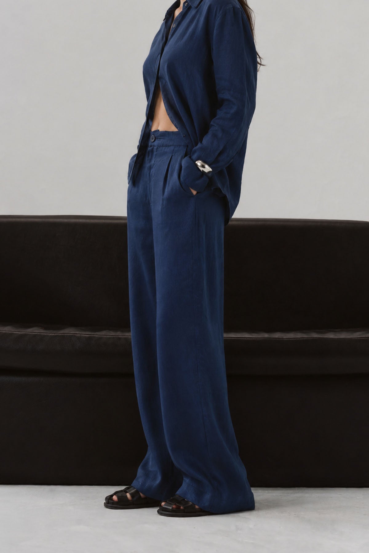 PLEATED WIDE PANTS-100% LINEN