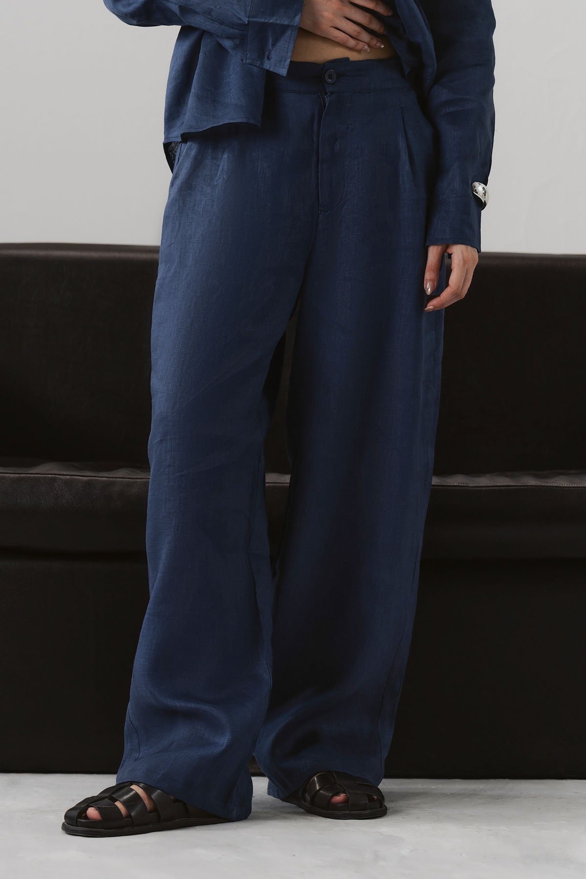 PLEATED WIDE PANTS-100% LINEN
