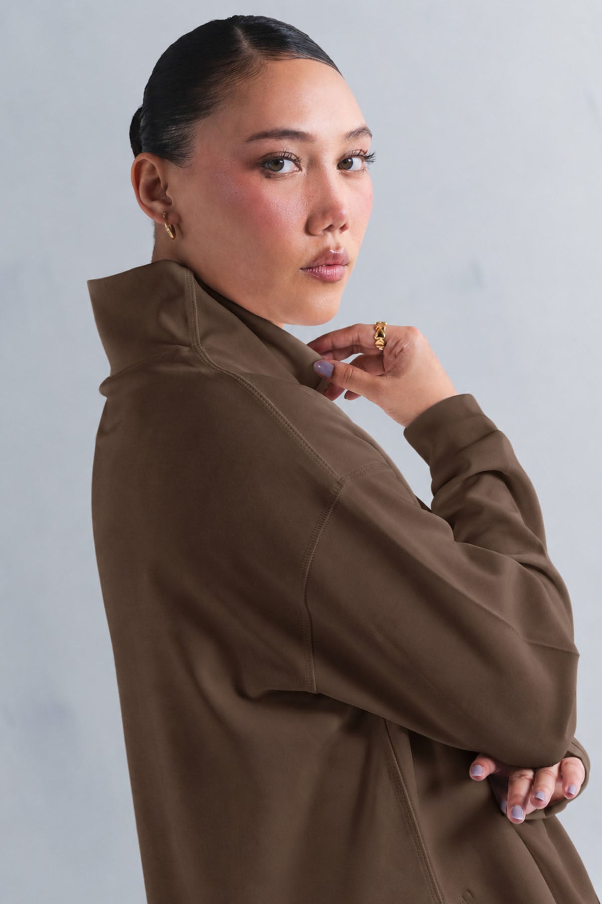 TEXTURED MOCK NECK SIDE SLIT-CLOUDLUX