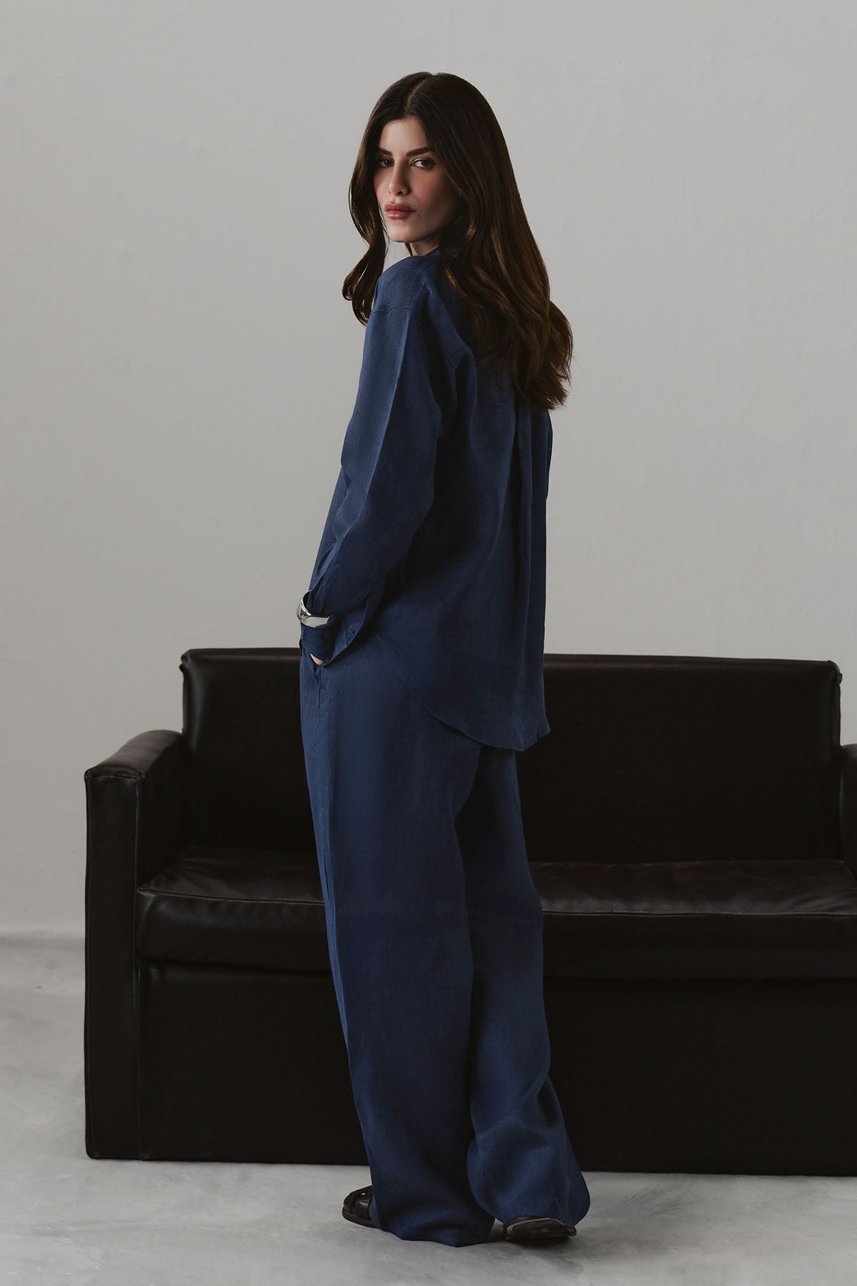 PLEATED WIDE PANTS-100% LINEN