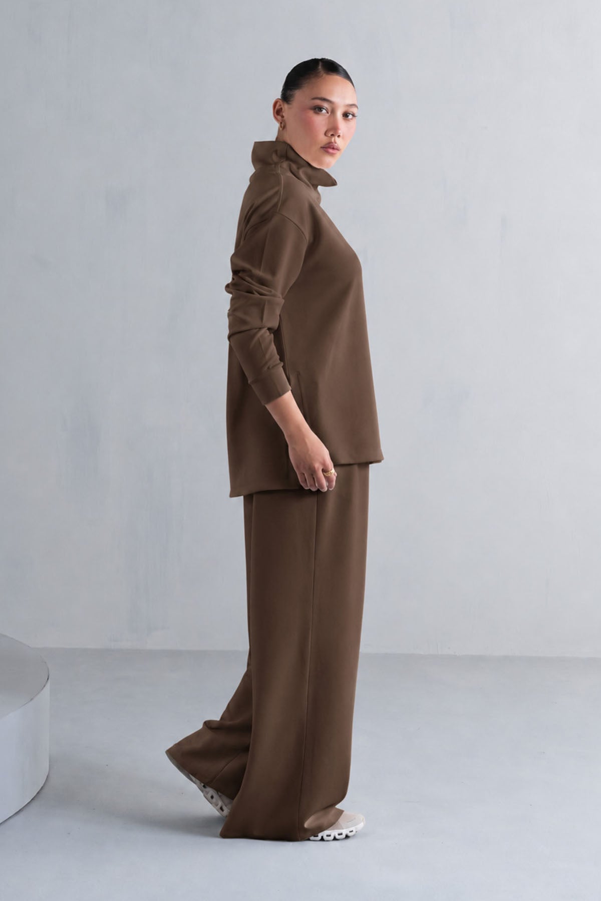 TEXTURED MOCK NECK SIDE SLIT-CLOUDLUX