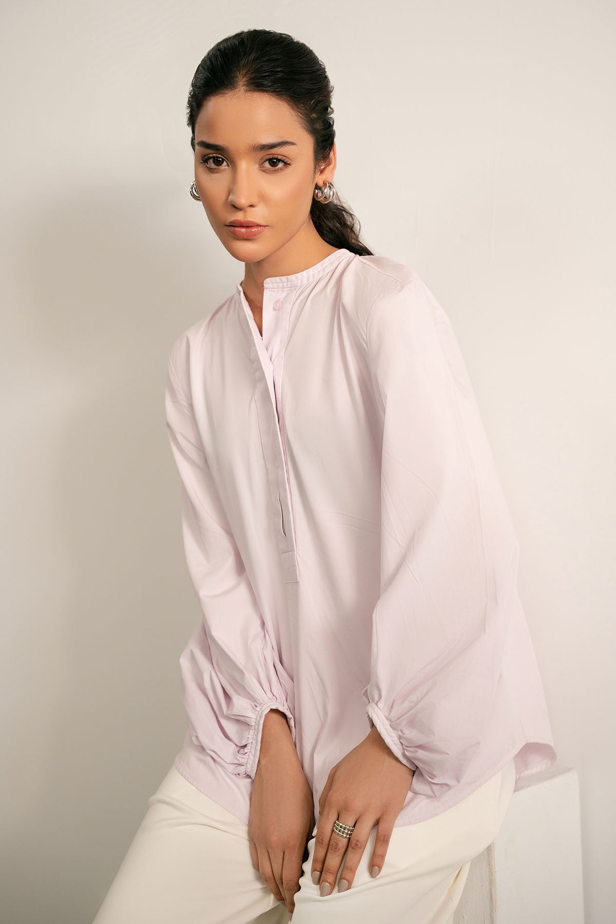 BALLOON SLEEVE POPLIN SHIRT