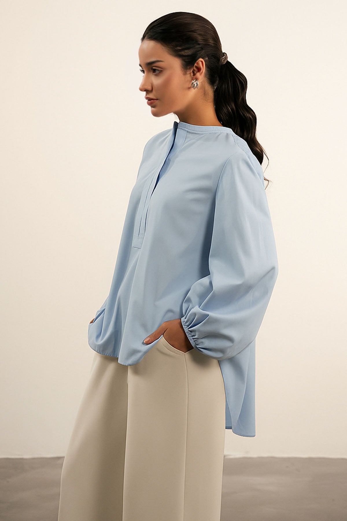 BALLOON SLEEVE POPLIN SHIRT