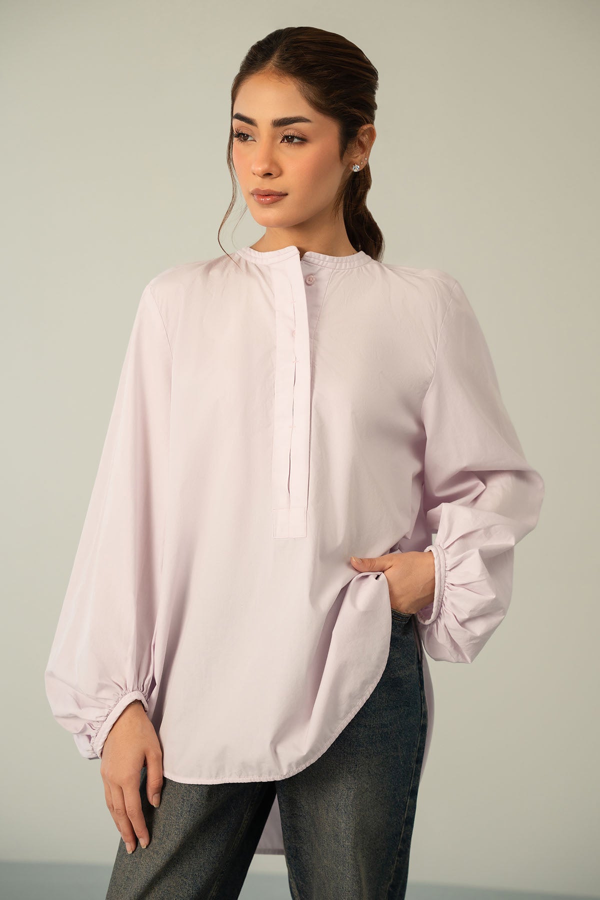 BALLOON SLEEVE POPLIN SHIRT