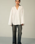 V-NECK POPLIN SHIRT